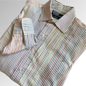 Polo Ralph Lauren Shirt Men’s M Rainbow Multi Vintage Stripe Curham Custom‎ Fit